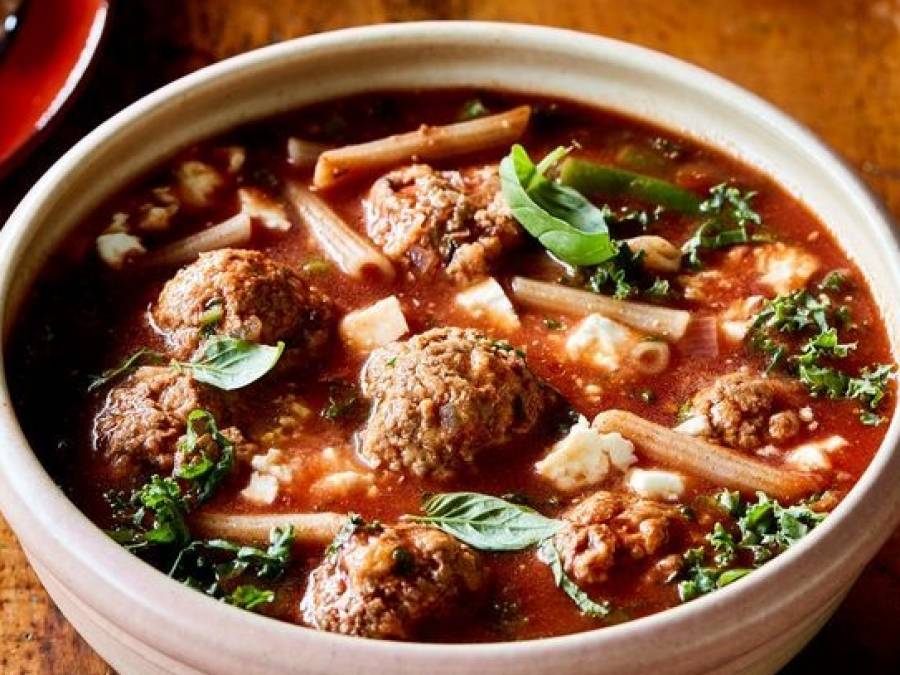Beef meatball and pasta soup